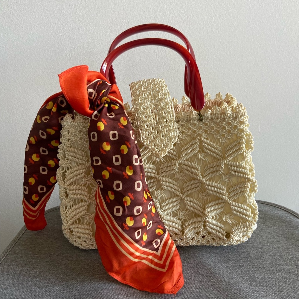 Elegant Vintage Handbag with Red Acetate Handles